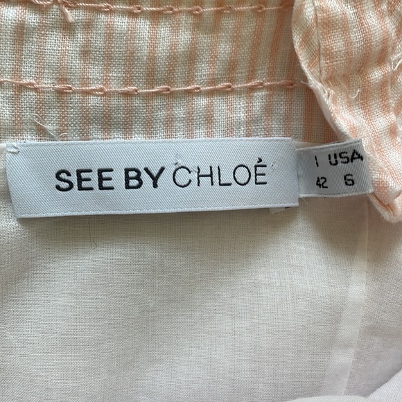 SEE BY CHLOE Pleated Dress Peach White Stripe 6 - Picture 6 of 16